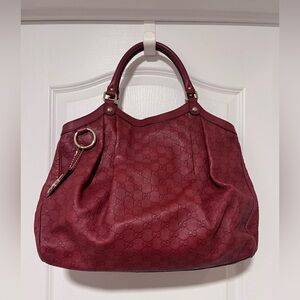 GUCCI Red Wine Burgundy Guccissima Large Sukey Leather Tote Hobo Shoulder Bag